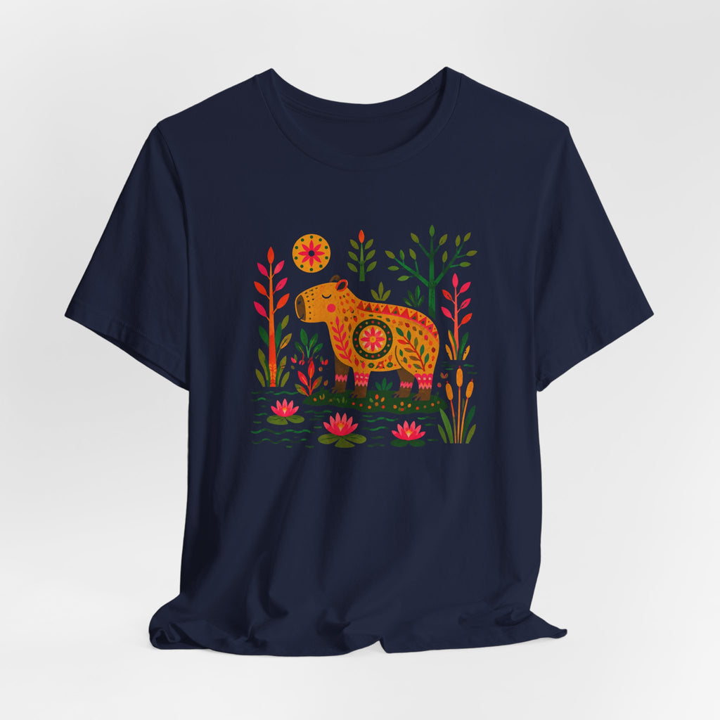 Folk Art Capybara in Bloom T-Shirt