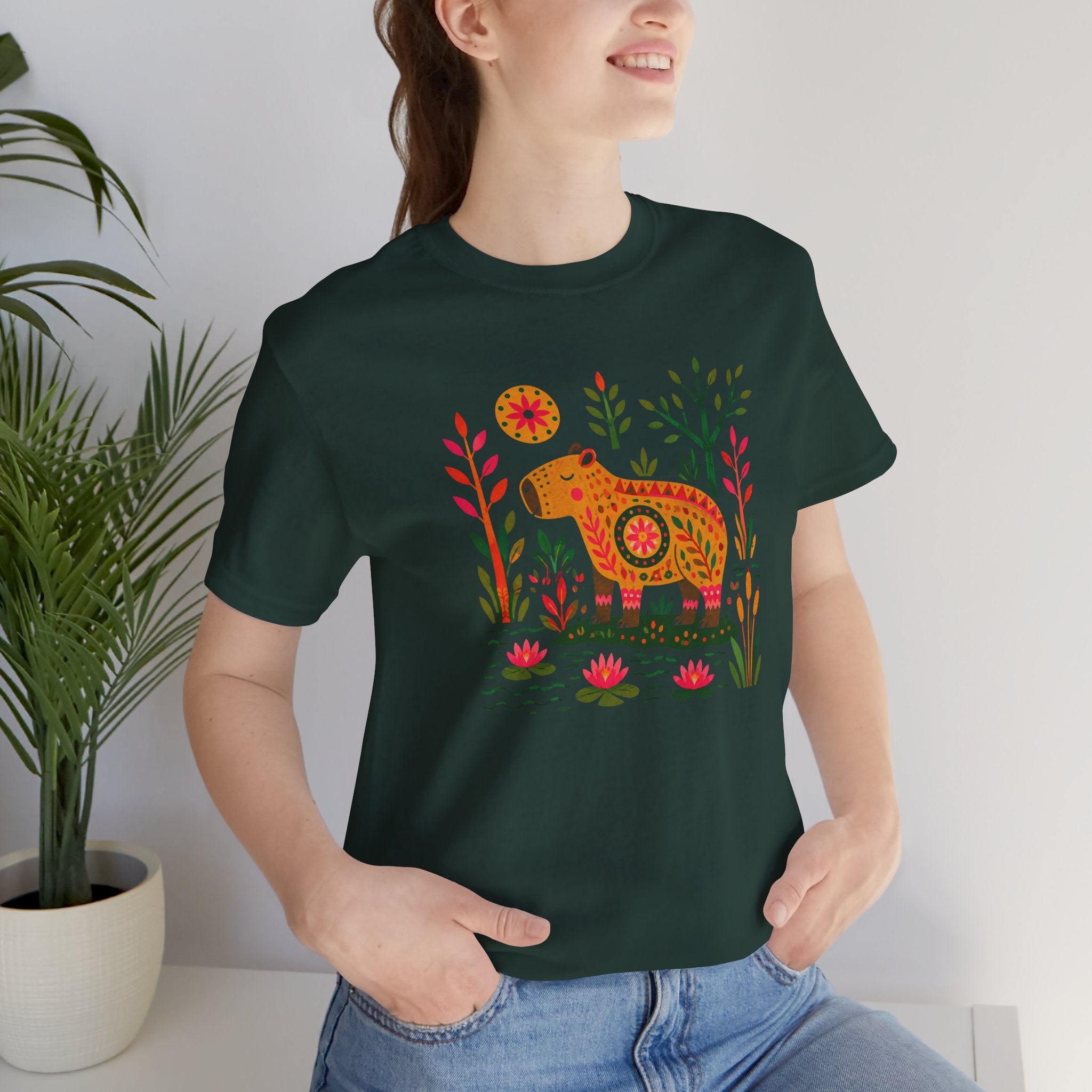 Folk Art Capybara in Bloom T-Shirt