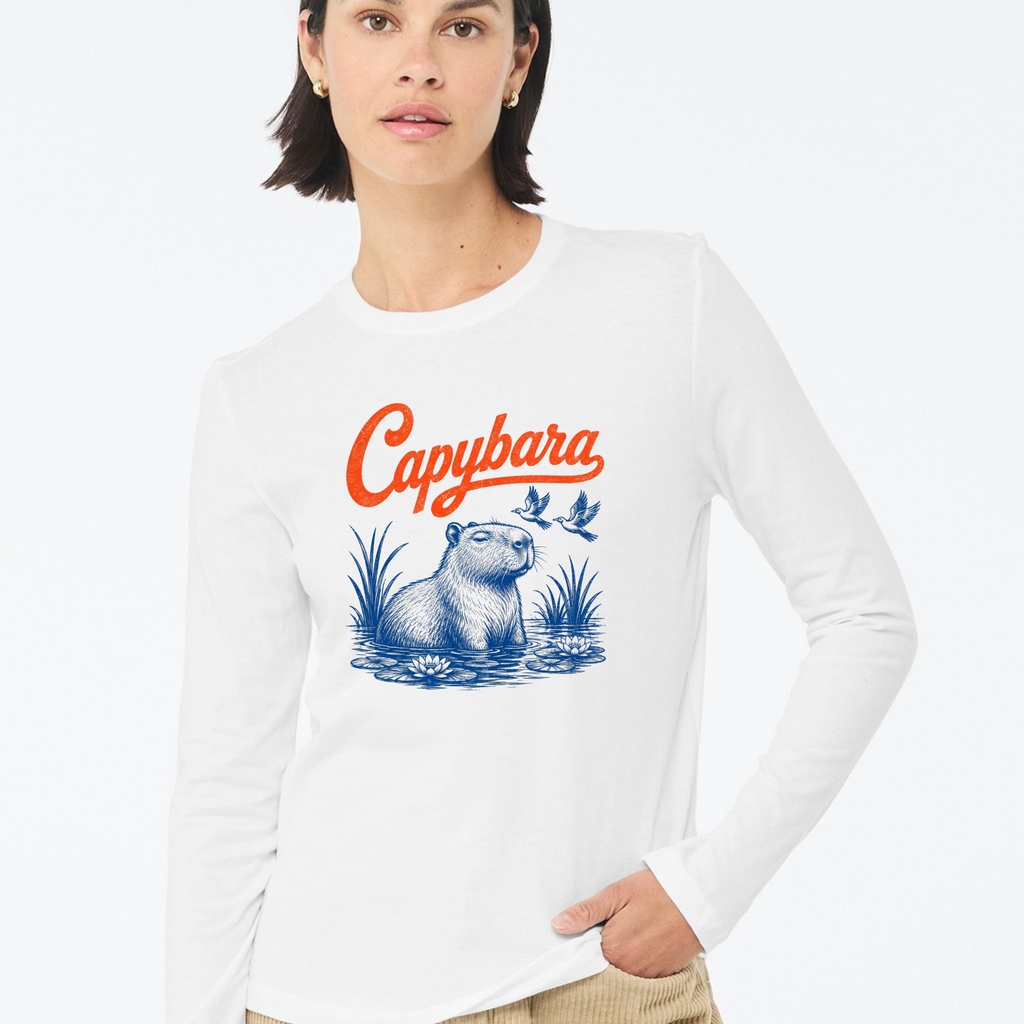 Women's Capybara-Bluebird Retro Long Sleeve T-Shirt