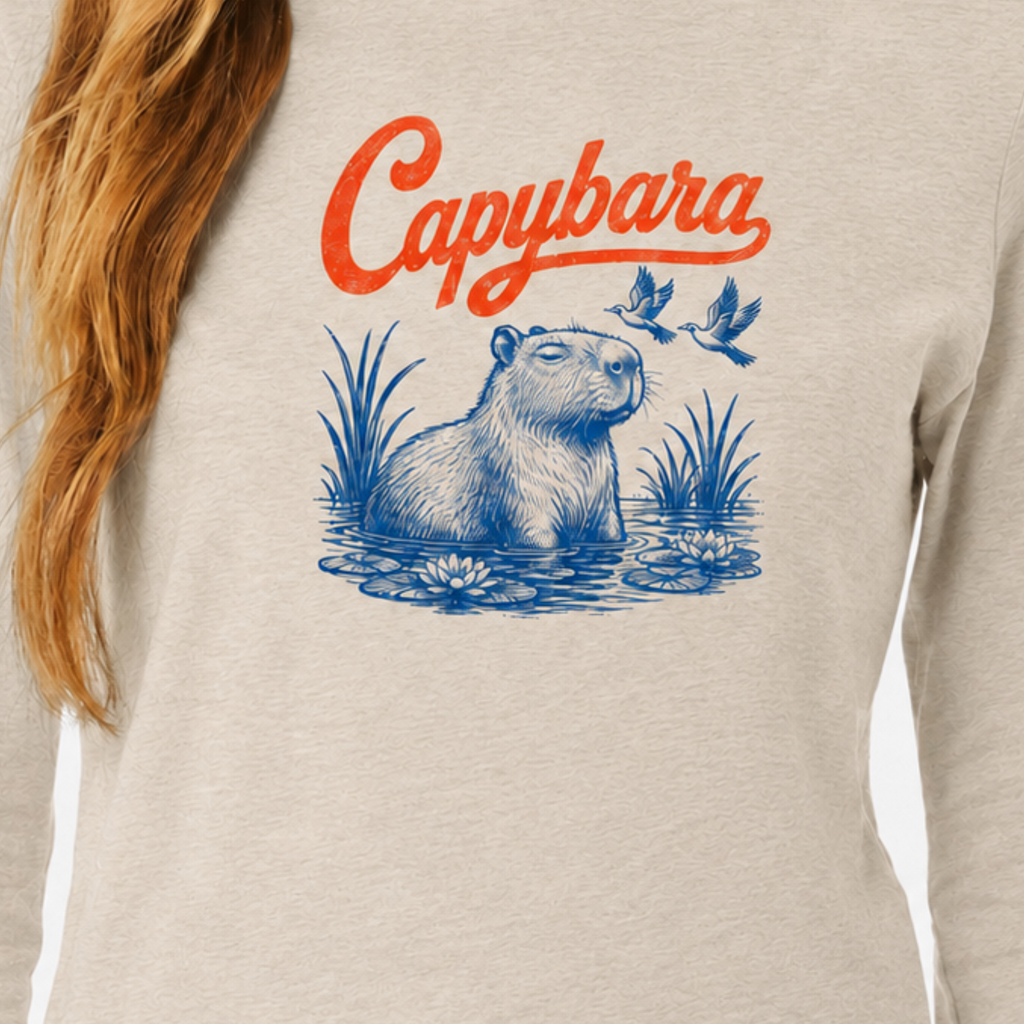 Women's Capybara-Bluebird Retro Long Sleeve T-Shirt