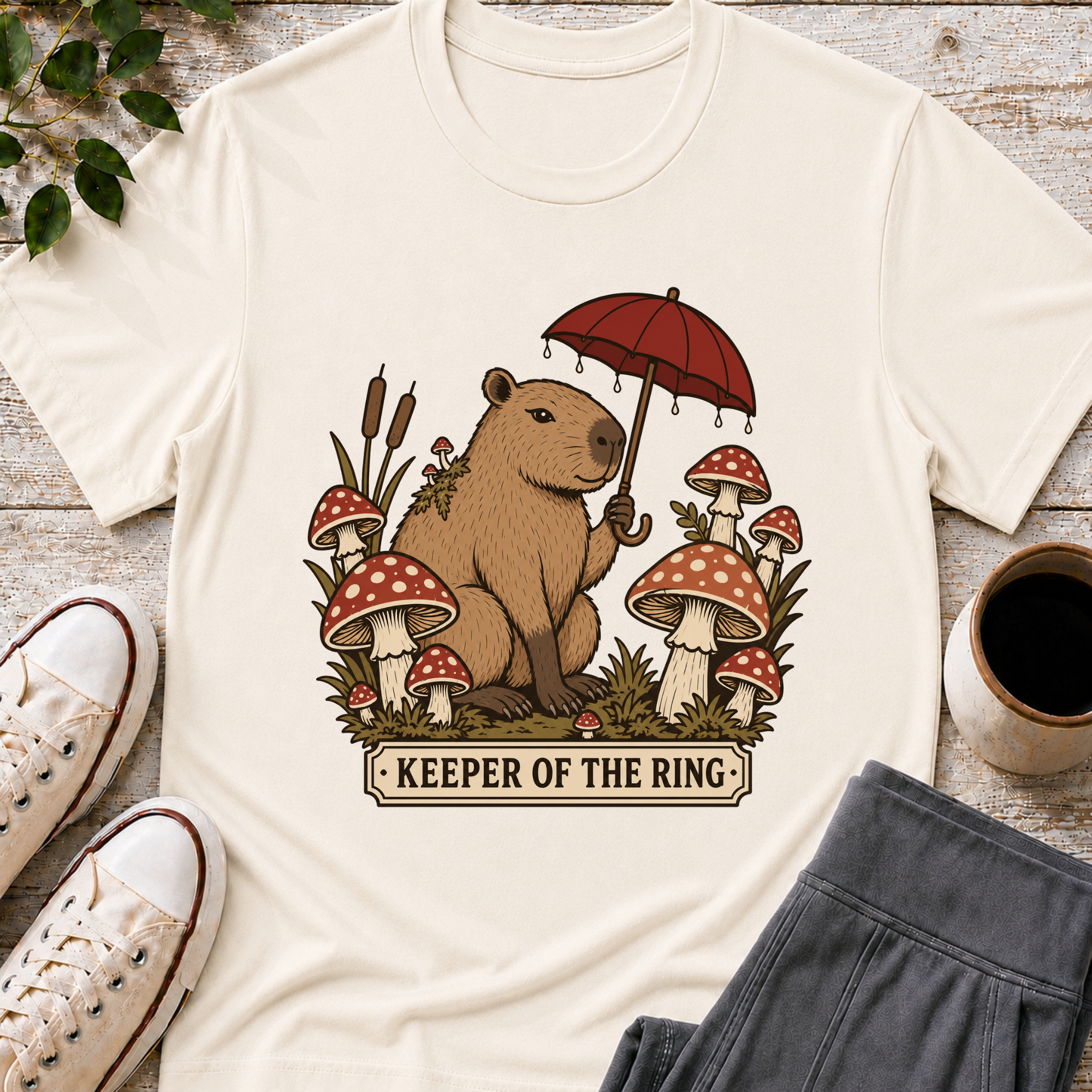 Mushroom Keeper Capybara T-Shirt